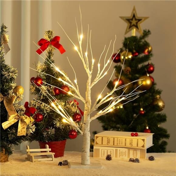 2FT 24LT Led Lighted Birch Tree, 24" White Money Artificial Tree Christmas Decor - Picture 6 of 8